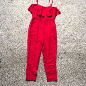Red jump suit